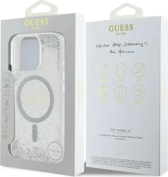 Mbështjellës Guess Resin Gradient Glitter MagSafe për iPhone 16 Pro, argjendtë - 2