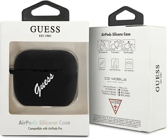 Mbështjellës Guess GUACAPLSVSBW për AirPods Pro, silikon, zi/bardhë - 3