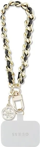 Rrip dore për celular Guess Hand Strap Saffiano Chain 4G Charm, i zi/ari - 1
