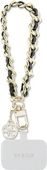 Rrip dore për celular Guess Hand Strap Saffiano Chain 4G Charm, i zi/ari