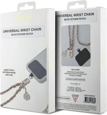 Rrip dore universal për telefon Guess GUOUCHSAMC4P, Saffiano Chain 4G Charm, rozë