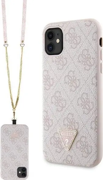Mbështjellës Guess GUHCN61P4TDSCPP për iPhone 11/XR, Crossbody 4G Metal Logo, Rozë me rrip