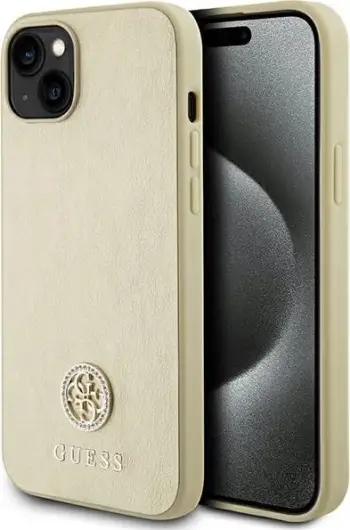 Mbështjellës Guess 4G Metal Gold Logo për iPhone 15, Gri