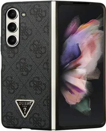 Mbështjellës Guess Leather 4G Diamond Triangle për Samsung Galaxy Z Fold 5, i zi