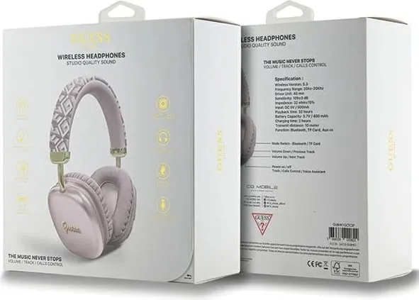 Kufje Bluetooth Guess GCube Metallic Script Logo, On-ear, 32 orë, Rozë - 4