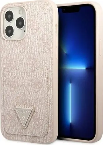Kllëf telefoni Guess 4G Triangle Logo, iPhone 13 Pro 13 6.1", mbajtës kartash, rozë
