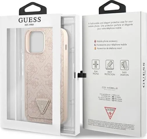 Mbështjellës Guess 4G Triangle Logo Cardslot për iPhone 13 Pro Max, rozë - 2