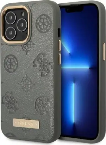 Mbulesë telefoni Guess Peony Logo Plate GUHMP13XSAPSTG, për iPhone 13 Pro Max 6.7", MagSafe, gri