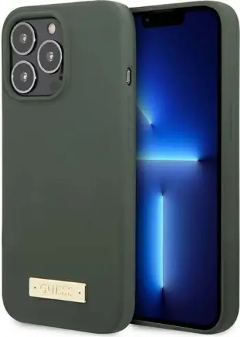 Mbështjellës telefoni Guess GUHMP13LSPLA, për iPhone 13 Pro 13 6.1", silikon, MagSafe, jeshile khaki
