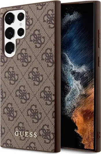 Mbështjellës Guess 4G Metal Gold Logo për Samsung Galaxy S23 Ultra, Kafe