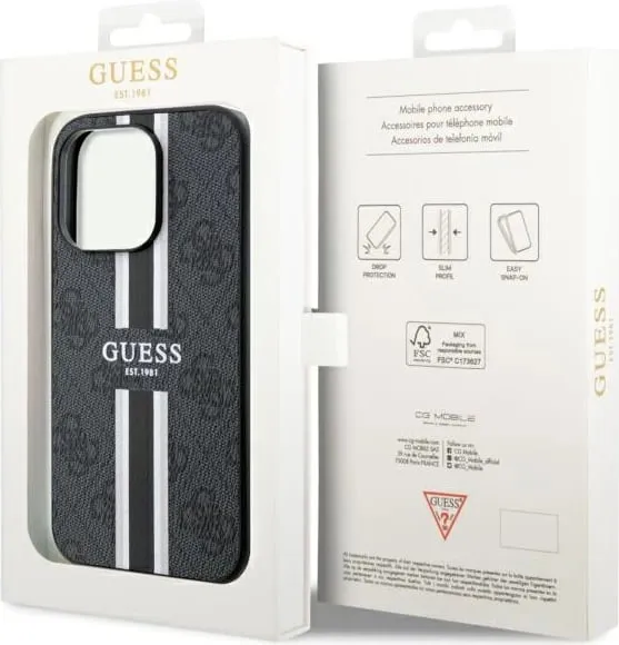 Mbulesë telefoni Guess 4G Printed Stripes MagSafe për iPhone 14 Pro, TPU PC, e zezë - 3