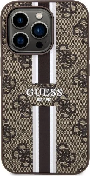 Mbështjellës Guess GUHMP14XP4RPSW për iPhone 14 Pro Max 6.7", 4G Printed Stripes MagSafe, kafe - 3