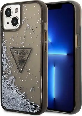 Mbështjellës Guess GUHCP14SLFCTPK për iPhone 14 6.1", Liquid Glitter Palm, i zi
