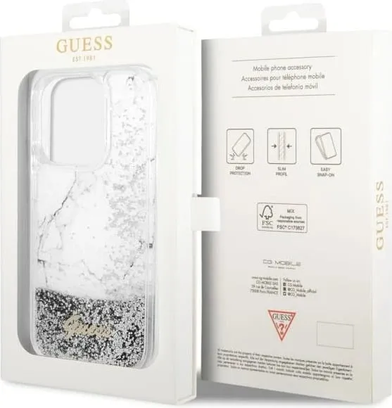 Mbështjellës Guess Liquid Glitter Marble për iPhone 14 Pro 6.1", i bardhë - 3