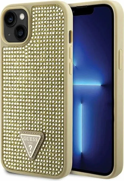 Mbështjellës Guess Rhinestone Triangle për iPhone 14 Plus 6.7", i artë, hardcase - 1