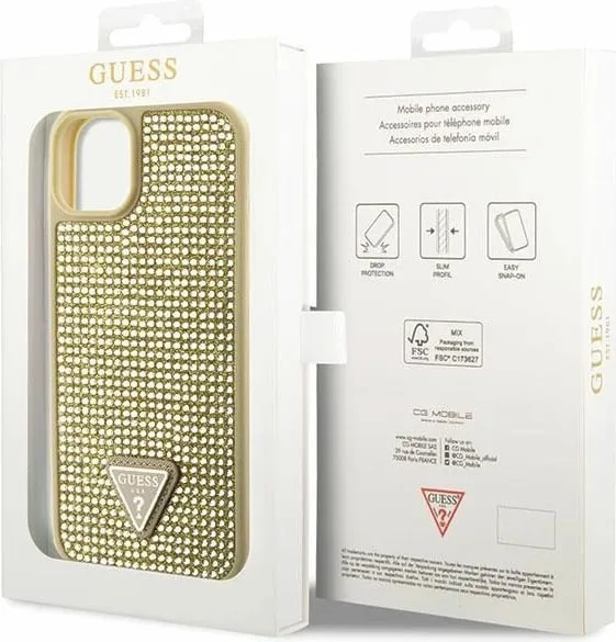 Mbështjellës Guess Rhinestone Triangle për iPhone 14 Plus 6.7", i artë, hardcase - 2