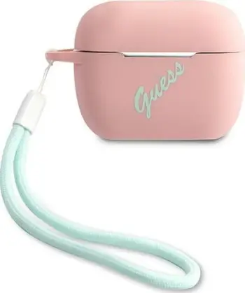 Mbrojtëse silikoni Guess Vintage për AirPods Pro, rozë / gjelbër