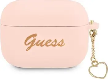 Këllëf silikoni Guess Charm Heart për AirPods Pro, me varëse, rozë