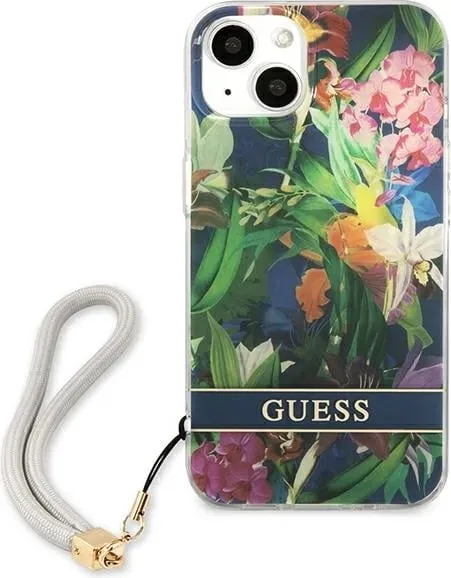 Mbështjellës Guess GUHCP13SHFLSB për iPhone 13 mini 5.4", Flower Strap, Blu - 2