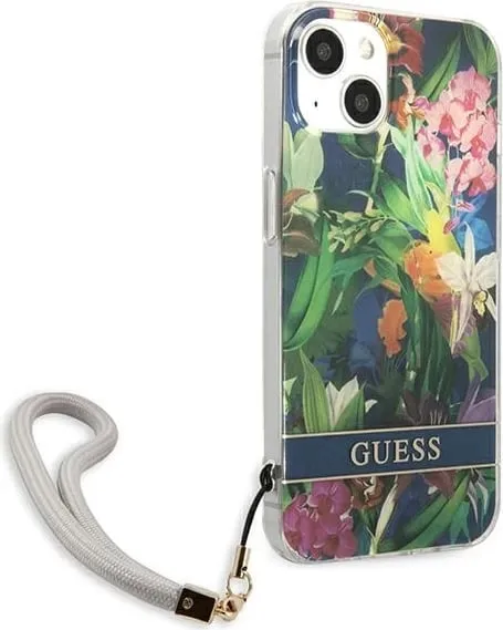 Mbështjellës Guess GUHCP13SHFLSB për iPhone 13 mini 5.4", Flower Strap, Blu - 3