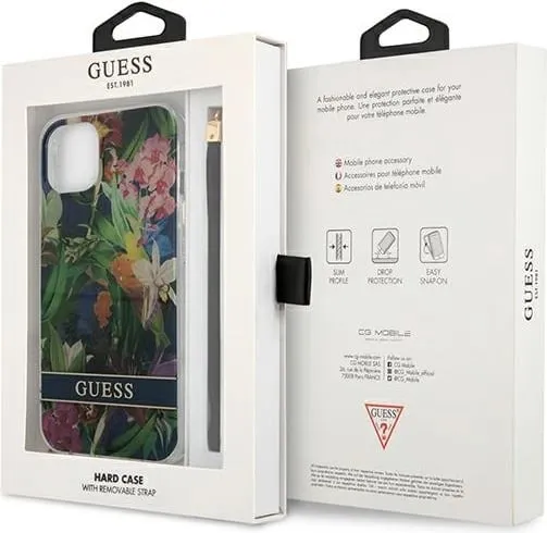 Mbështjellës Guess GUHCP13SHFLSB për iPhone 13 mini 5.4", Flower Strap, Blu - 5