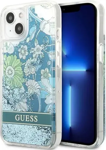 Husë telefoni Guess GUHCP13MLFLSN për iPhone 13, Flower Liquid Glitter, e gjelbër