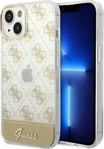 Futrollë telefoni Guess GUHCP14MHG4MHG për iPhone 14 Plus, hardcase, dizajn 4G Pattern Script, ngjyrë e artë