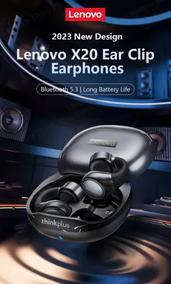 Dëgjuese Lenovo X20 Ear Clip TWS, 6 orë, 10m, me mikrofon, të zeza