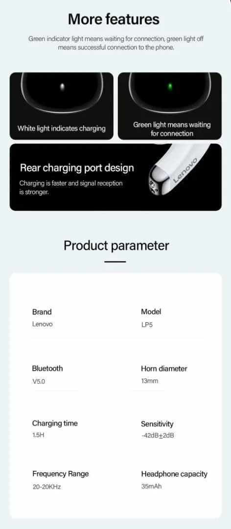 Dëgjuese Lenovo LivePods LP5, të hirta - 5