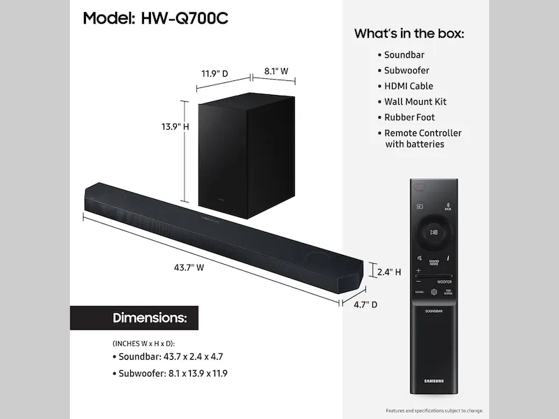 Soundbar-Subwoofer Samsung HW-Q700C/EN, 320W 3.1.2CH, bluetooth wireless - 4