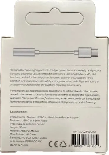 Adapter audio Samsung GP-TGU023AE DAC USB-C në 3.5mm mini jack, e bardhë - 3