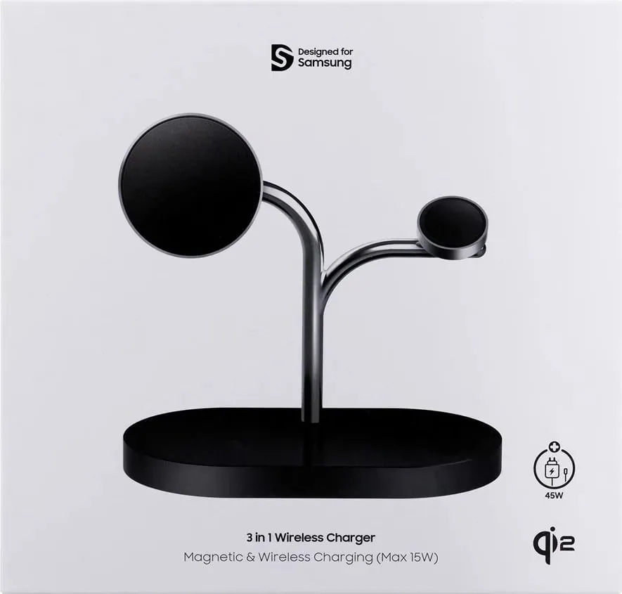 Karikues wireless Samsung GP-PWU024WIABW, për smartwatch, celular, kufje, 15W, USB Type-C, zi/argjendtë - 2