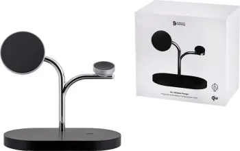 Karikues wireless Samsung GP-PWU024WIABW, për smartwatch, celular, kufje, 15W, USB Type-C, zi/argjendtë