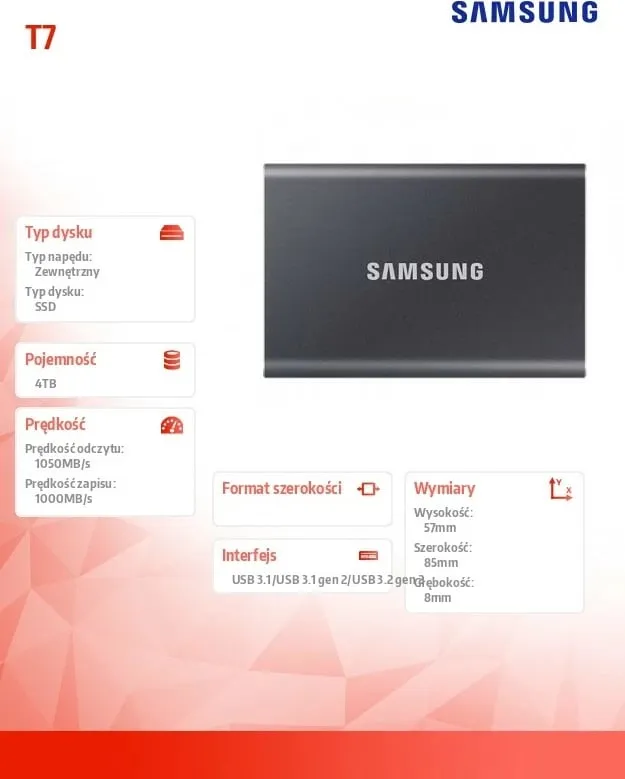 SSD i jashtëm Samsung T7, 4TB, USB 3.2 Gen 2, Gri - 5