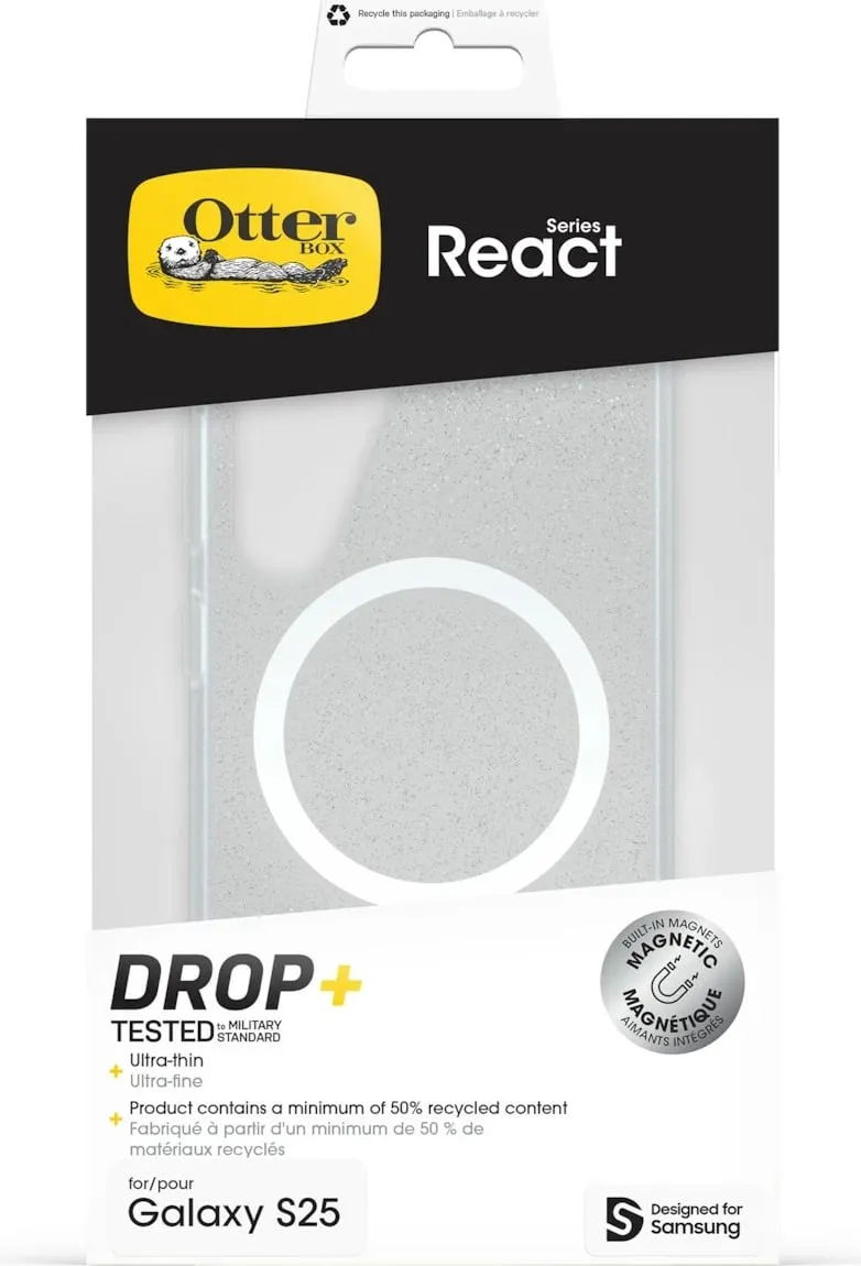Mbështjellës Samsung Otterbox React për Galaxy S25, Magnetik, i hollë, i zi, transparent - 5