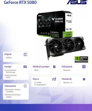 Kartelë grafike ASUS GeForce RTX 5080 TUF Gaming OC, 16GB GDDR7, e zezë