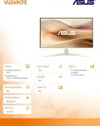 Monitor ASUS VU249CFE-M, 23,8", IPS, FHD, i bardhë