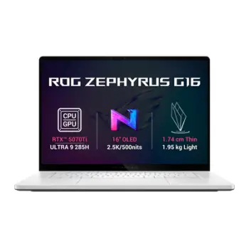 Laptop ASUS ROG Zephyrus G16 16″, Intel Core Ultra 9 285H, RTX 5070 Ti, 32 GB RAM, 2 TB SSD, i bardhë