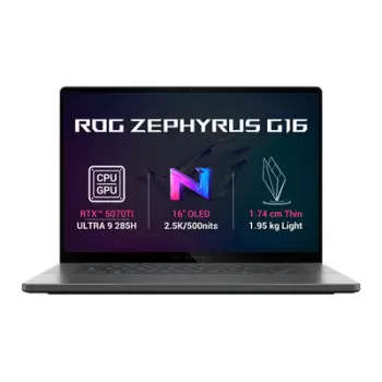 Laptop ASUS ROG Zephyrus G16 16″, Intel Core Ultra 9 285H, RTX 5070 Ti, 32 GB RAM, 2 TB SSD, i hirtë