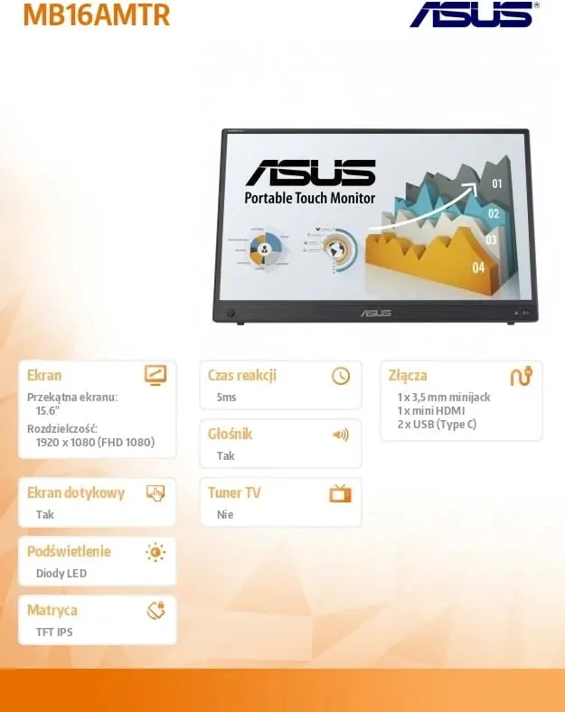 Monitor ASUS ZenScreen MB16AMTR, 15.6", Full HD, i zi - 8