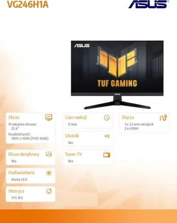 Monitor Asus TUF Gaming VG246H1A, 23.8", FullHD, i zi