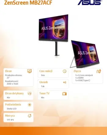 Monitor ASUS ZenScreen MB27ACF, 27", QHD, portativ