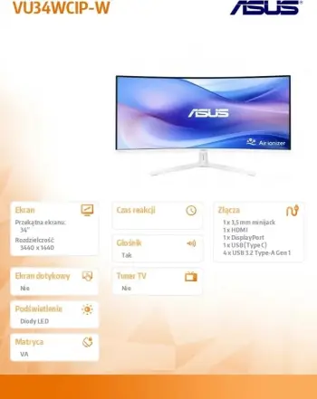 Monitor, Asus VU34WCIP-W VU34WCIPW (90LM0AIT-B01M71 / 90LM0AITB01M71), 32", TFT/LCD, i bardhë