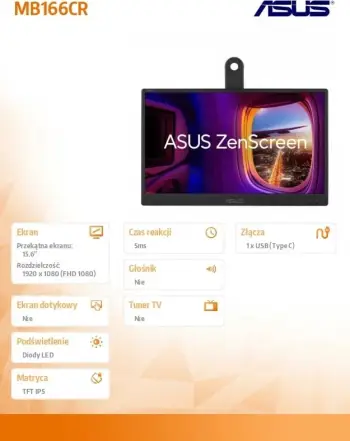 Monitor ASUS ZenScreen MB166CR, 15,6", IPS, FHD, 60Hz, 5ms, i zi