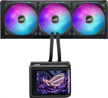 Ftohës liquid AIO për procesor ASUS ROG Ryuo IV SLC 360 ARGB, radiator 360 mm, ekran 6.67", i zi