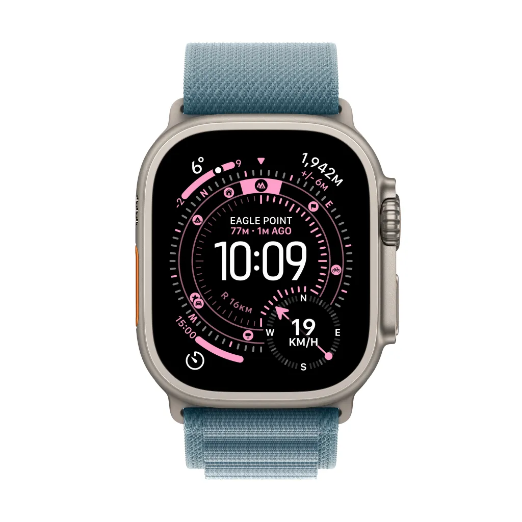 Apple Watch Ultra 3 Cellular 49mm Natural Titanium Case with Light Blue Alpine Loop, Small - 2