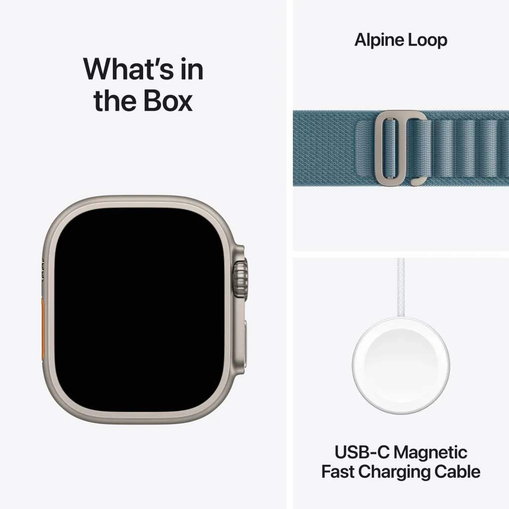 Apple Watch Ultra 3 Cellular 49mm Natural Titanium Case with Light Blue Alpine Loop, Small - 7