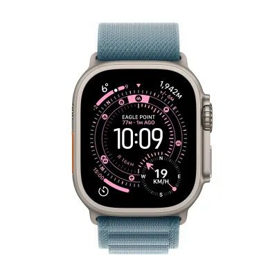 Apple Watch Ultra 3 Cellular 49mm Natural Titanium Case with Light Blue Alpine Loop, Medium - 2