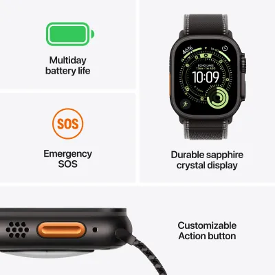 Apple Watch Ultra 3 Cellular 49mm Natural Titanium Case with Light Blue Alpine Loop, Medium - 3