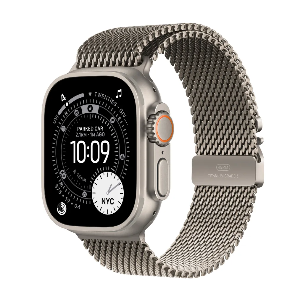 Apple Watch Ultra 3 Cellular 49mm Natural Titanium Case with Natural Titanium Milanese Loop, Medium - 1